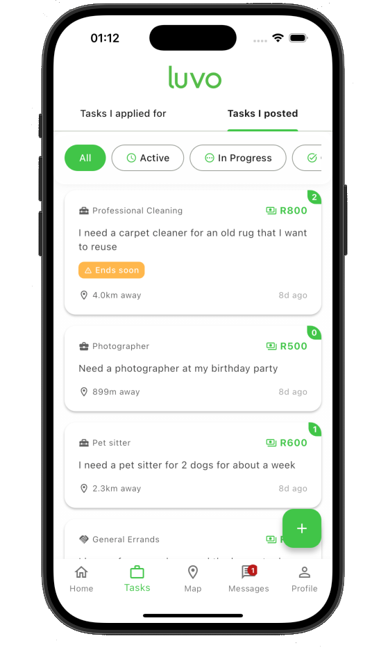 Luvo App Tasks View